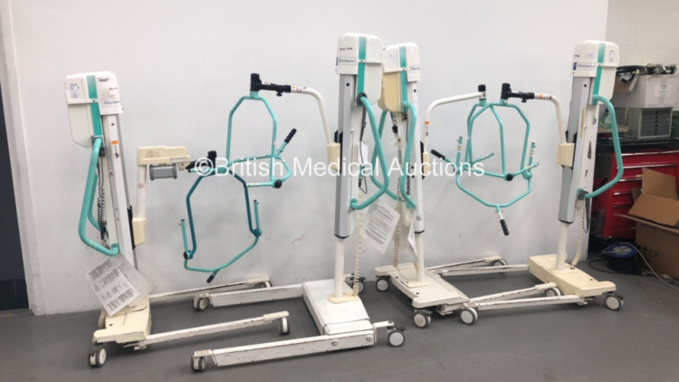 4 x Arjo Maxi Move Electric Patient Hoists with Controllers (1 x Powers Up, 2 x Suspected Flat Batteries and 1 x Unable to Test Due to No Battery)