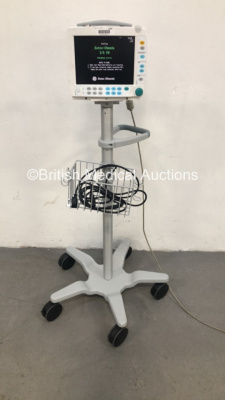 GE Datex-Ohmeda S/5 FM Type F-FM-01 Patient Monitor on Stand (Powers Up) * SN 6646196 * * Mfd 2010 *