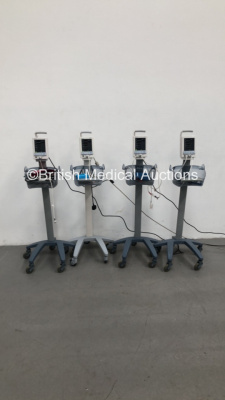 4 x Datascope Duo Patient Monitors on Stands with 4 x SpO2 Finger Sensors,4 x BP Hoses and 4 x BP Cuffs (All Power Up) * SN MD10342-D9 / MD09703-B9 / MD07234-A8 / MD07285-A8 *