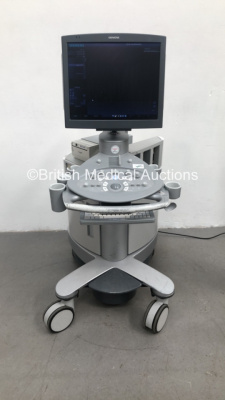 Siemens Acuson Antares Model 10032746 Ultrasound Scanner Software Version 200.0.089A Product Version 5.0 with 3 x Transducers/Probes (1 x EC9-4 * Mfd 2009 *, 1 x CH6-2 * Mfd 2015 * and 1 x VFX9-4 * Mfd 2016 *) and Mitsubishi P93D Printer (Powers Up) * SN 