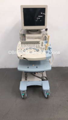 Hitachi EUB-5500 Ultrasound Scanner with 2 x Transducers/Probes (1 x EUP-V53W and 1 x EUP-C524) (Hard Drive Removed-Damage to Front Keyboard-See Photos) * SN SE17559308 *