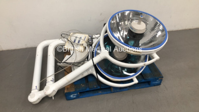 2 x Eschmann Ceiling Mounted Operating Theatre Lights with Arms and Base Plate Ref LE1350D2M * On Pallet *