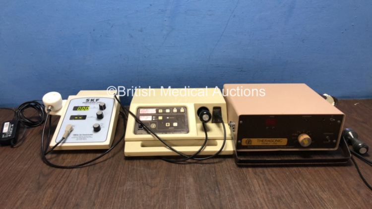 Mixed Lot Including 1 x SKF Services 1MHz Ultrasound Unit with 1 x Head and AC Power Supply, 1 x EMS Therasonic Six Ultrasound Unit, 1 x Therasonic Double 5 Unit (Powers Up)