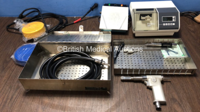 Mixed Lot Including 1 x Valleylab Footswitch, 1 x Miscellaneous Heat Plate (Powers Up) 1 x Dentsply ProMix Model 402UK Mixer (Powers Up) 1 x 3M Mini Driver with 1 x Hose in Metal Tray