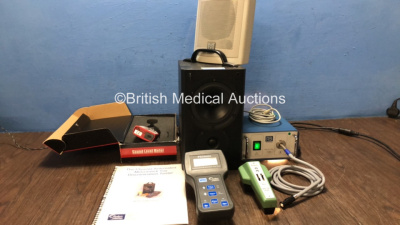 Mixed Lot Including 1 x Quest Technologies 2100 Sound Level Meter (Untested Due to No Battery) 1 x Phoenix Automated McCormick Toy Tester Discrimination Tester (Powers Up) 1 x RB Neonate Light Source (Powers Up) 1 x Kamplex PA2 Pediatric Audiometer (No Po