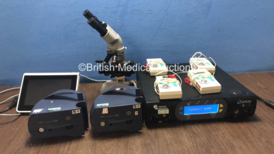 Mixed Lot Including 1 x Zeiss KF2 Microscope with 1 x Zeiss 100/1,25 Optic, 1 x Zeiss 40/0,65 Optic and 1 x Zeiss 10/0.22 Optic (Powers Up) 2 x PARI Turbo Boy SX Nebulizers (1 Powers Up, 1 No Power) 1 x Ambu Monitor (Untested Due to No Power Supply) 1 x A