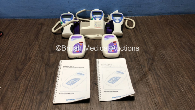 Mixed Lot Including 2 x Graseby MR10 Neonatal Respiration Monitors with 2 x Instruction Manuals (1 Powers Up, 1 No Power) 3 x Welch Allyn SureTemp Plus Thermometers with 1 x Base Unit (All Untested Due to Possible Flat Batteries)