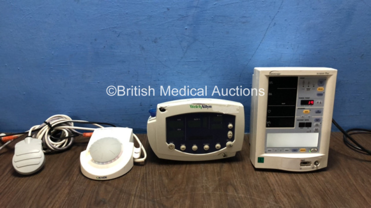 Mixed Lot Including 1 x Newtron P5 Ultrasonic Generator with Footswitch (Powers Up) 1 x Welch Allyn 53NTO Patient Monitor (No Power with Damaged Casing-See Photo) 1 x Datascope Accutorr Plus Patient Monitor (Powers Up)