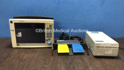 Mixed Lot Including 1 x Siemens SC 7000 ENG Patient Monitor (Untested Due to No Power Supply with Damaged Casing-See Photo) 1 x ERBE Ref 20189-009 Footswitch and 1 x Sony UP-890MDG Video Graphic Printer (Powers Up)