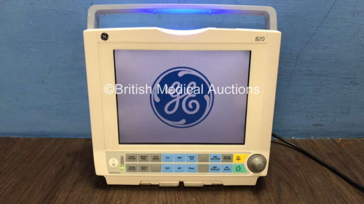 GE B20 Patient Monitor Including ECG, SpO2 NIBP and Printer Options (Powers Up with Missing Light Cover-See Photo) *Mfd 02 / 2013*