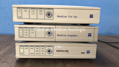 2 x Zeiss MediLive Trio Eye Units with 1 x Zeiss Medialink 100 Control Unit (All Power Up HDD Removed) *Y13756 / Y11047 / Y13757 / 6907101212 / 424931 / 6911101059*