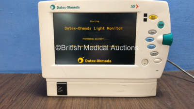 Datex Ohmeda S/5 Light Patient Monitor Including ECG, CO2, SpO2, NIBP, P1, P2 and T Options (Powers Up when Tested with Stock Power Supply, Power Supply Not Included with Missing Cover-See Photo)