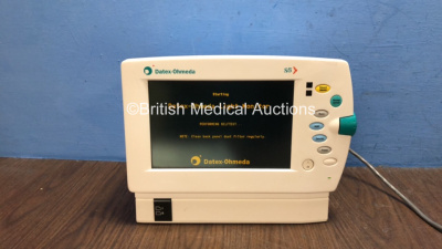 Datex Ohmeda S/5 Light Patient Monitor Including ECG, CO2, SpO2, NIBP, P1, P2 and T Options with 2 x Datex Ohmeda Ref 896895 Batteries (Powers Up when Tested with Stock Power Supply-Power Supply Not Included)