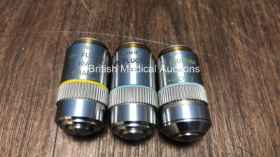 3 x Leitz Wetzlar Microscope Optics Including 1 x Leitz Wetzlar 10/0.30 Phaco Optic, 1 x Leitz Wetzlar 40/0.70 Optic and 1 x Leitz Wetzlar 50/1.00 OEL Phaco 3 Optic