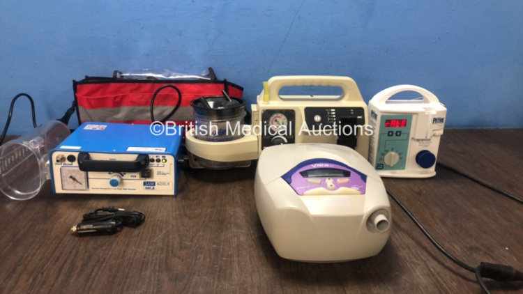 Mixed Lot Including 1 x SAM 420LX Suction Unit with 1 x AC Power Supply and 1 x DC Power Supply (Powers Up with Missing Lid-See Photo) 1 x ResMed VPAP III CPAP Unit (Powers Up) 1 x SSCOR Ref 2314NB Suction Unit (Powers Up) 1 x Flexiflo Patrol External Pum