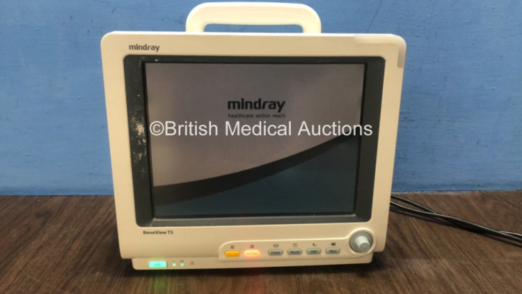 Mindray Beneview T5 Patient Monitor Including 1 x CO2 Module and 1 x MPM Module with ECG, SpO2, NIBP, IBP2, IBP1, T1 and T2 Options (Powers Up with Cracked Casing-See Photo) *CTA09026038 / CFD03120299 / CM09113585*