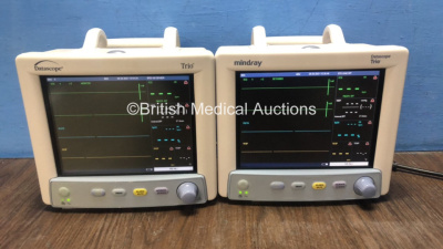 2 x Mindray Datascope Trio Patient Monitors Including ECG, SpO2 T1 and NIBP Options (Both Power Up) *MC22406-J8 / MC11508-H1*