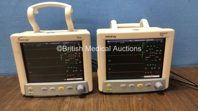 2 x Mindray Datascope Trio Patient Monitors Including ECG, SpO2 T1 and NIBP Options (Both Power Up) *MC21877-H8 / MC11507-H1*