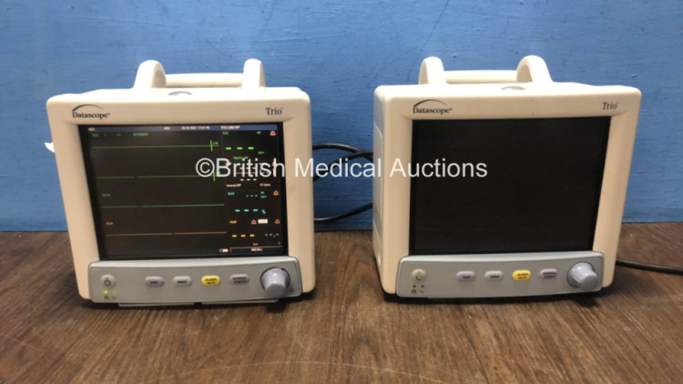 1 x Mindray Datascope Trio Patient Monitor Including ECG, SpO2 T1, NIBP and Printer Options (Powers Up) 1 x Mindray Datascope Trio Patient Monitor Including ECG, SpO2, T1 and NIBP Options (No Power) *MC08972-F5 / MC08014-B5*