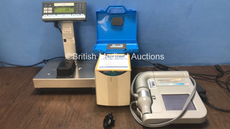 Mixed Lot Including 1 x Sartorius QC7DCE-S Weighing Scales (Powers Up) 1 x Cane CRONO-T V2 Pump with User Guide (Untetaed Due to No Battey) 1 x Olympus AR-TLO8E Camera Head, 1 x One RC ONm300 UPS Unit (Powers Up) 1 x Vitalograph Model 6600 Spirometer with