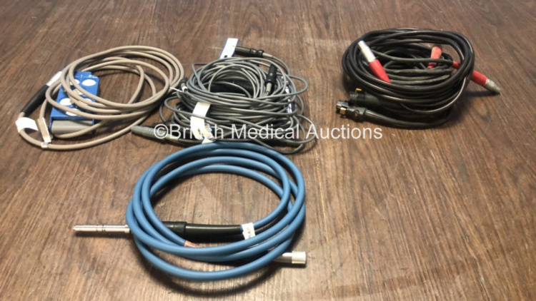 Mixed Lot Including 1 x ConMed Linvatec BBF35322 Controller, 1 x 26W-0301 Light Source Cable, 3 x Scher Cables and 4 x Miscellaneous Connection Cables