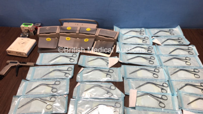 Mixed Lot Including 1 x Siemens Model 04787805 Footswitch, 1 x Panduit GS2B Trigger, 1 x Drager etCO2 Microstream Module, 1 x Liko CA7493-A Scales and Large Quantity of Accurington Surgical Aural 140mm Surgical Instruments