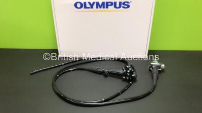 Olympus CF 240AL Colonoscope in Box - Engineer's Report : Optics - Ok, Angulation - Ok, Patient Tube - Indentations, Light Guide Tube - Ok, Light Transmission - Ok, Channel System - Ok, Leak Check - Ok - *S/N 2210552* **Mfd 2002**