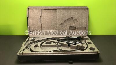 Fujinon EY-470S/B Video Cystoscope in Carry Case- Engineer's Report : Optics - Ok, Angulation - Ok, Patient Tube - Indentation, Light Guide Tube - Ok, Light Transmission - Ok, Channel System - Ok, Leak Check - Ok - *S/N 135A406 Mfd- 2005*