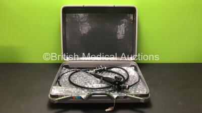 Olympus GIF XQ20 Video Gastroscope in Carry Case - Engineer's Report : Optics - Over 100+ Broken Fibres with Fluid Stain , Angulation - Not Reaching Specification, Patient Tube - Serverley Crushed, Light Guide Tube - Ok, Light Transmission - Ok, Channel S