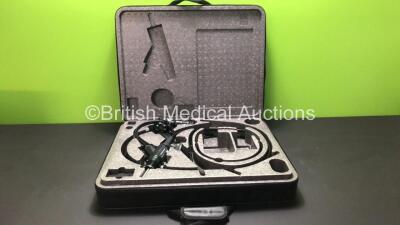 Fujifilm EG-590 Video Gastroscope in Carry Case - Engineer's Report : Optics - Ok, Angulation - Not Reaching Specification, Patient Tube - Ok, Light Guide Tube - Ok, Light Transmission - Ok, Channel System - Ok, Leak Check - Ok - *S/N 348K906*