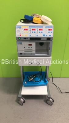 ERBE ICC 350 Electrosurgical / Diathermy Unit with ERBE IES 300 Smoke Evacuator and 2 x Footswitches on ERBE Trolley (Powers Up) *SN F-1085*