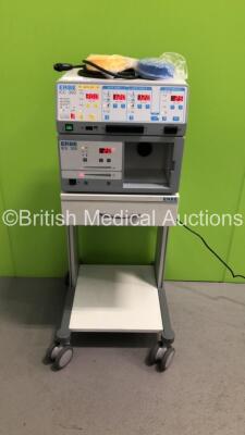 ERBE ICC 350 Electrosurgical / Diathermy Unit with ERBE IES 300 Smoke Evacuator and 1 x Dual Footswitch on ERBE Trolley (Powers Up) *SN F-1088*