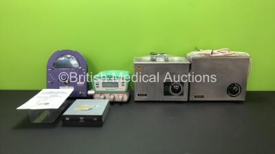 Mixed Lot Including 1 x RMD Instruments LLC Navigator GPS Unit, 1 x Caradyne with 1 x Respironics Whisper Flow 2 Unit, 1 x Lite ON DVD/CD Rewritable Drive, 1 x Spacer G Temporary Hip Spacer and 2 x Warming Baths (Both Untested Due to Cut Cables-See Photo)