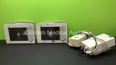 2 x Drager Infinity Delta Patient Monitors Including HemoMed 1, Aux/Hemo3, MultiMed Options with 2 x AC Power Supplies (Both Power Up) *NWL001280 / NWL003065 / NWL004608 / NWL003082*