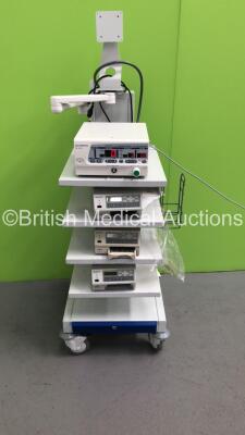 EUK Stack Trolley with 3 x Sony UP-21MD Colour Video Printers and Olympus OES UHI-3 Insufflator (Powers Up)