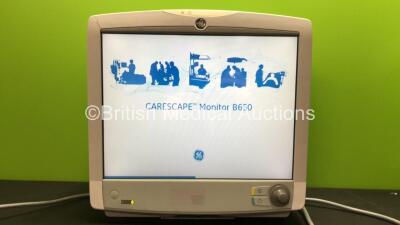 GE Carescape B650 Critical Care Monitor with 1 x GE Type E-PSMP-01 Module Including ECG, SpO2, T1, T2, P1, P2 and NIBP Options (Powers Up) *S/N 311785 / 311772 / SEW13317644HA ,Mfd 2013*