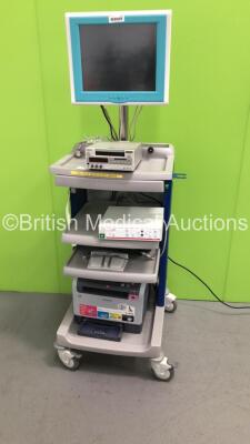 DP Medical Stack Trolley with Mediscan Kestrel Monitor, Sony DSR-20MDP Digital Video Cassette Recorder, Kappa DVC 750 Camera Control Unit, Footswitch and Samsung Printer (Powers Up) *S/N 10510*