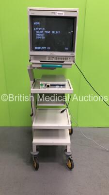 Stack Trolley with Sony Trinitron Monitor and Olympus OTV-S6 Camera Control Unit (Powers Up- Damage to Back of Monitor-See Photos)