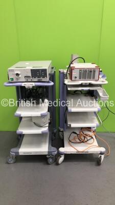 2 x Olympus Stack Trolleys Including Richard Wolf 2232 Laparo CO2 PNEU Insufflator Unit and Olympus Evis CLV-U40 Light Source Processor (Powers Up)