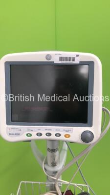 GE Dash 4000 Patient Monitor on Stand with BP,SpO2,Temp/CO,CO2,NBP,ECG Options and Assorted Leads (Powers Up) * Mfd 2009 * - 12