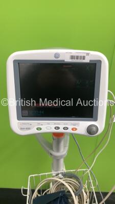 GE Dash 4000 Patient Monitor on Stand with BP,SpO2,Temp/CO,CO2,NBP,ECG Options and Assorted Leads (Powers Up) * Mfd 2009 * - 2