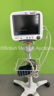 GE Dash 4000 Patient Monitor on Stand with BP,SpO2,Temp/CO,CO2,NBP,ECG Options and Assorted Leads (Powers Up) * Mfd 2009 * - 9