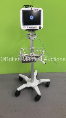 GE Dash 4000 Patient Monitor on Stand with BP,SpO2,Temp/CO,CO2,NBP,ECG Options and 1 x BP Hose (Powers Up) * Mfd 2012 *