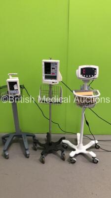 1 x Welch Allyn 53000 Patient Monitor on Stand with 1 x SpO2 Finger Sensor, 1 x Mindray Accutorr Plus Patient Monitor on Stand and 1 x Datascope Duo Patient Monitor on Stand with 1 x SpO2 Finger Sensor and 1 x BP Hose with Cuff (All Power Up-1 x Damage to