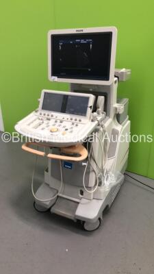 Philips iE33 Flat Screen Ultrasound Scanner *S/N B00Q5J* **Mfd 03/2011** on G.1 Cart Software Version 6.0.0.845 with 4 x Transducers / Probes (S5-1, S12-4, C8-5 and S8-3) (Powers Up - Damaged Trims and Missing Dials - See Pictures) - 15