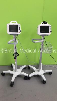 2 x GE Dash 3000 Patient Monitors on Stands with SpO2,Temp/CO,NBP and ECG Options (Both Power Up) * Mfd 2008 / 2010 *