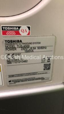 Toshiba Aplio 500 Flat Screen Ultrasound Scanner *S/N T1D12Y3482* **Mfd 11/2012* Software Version V2.10 R803 (Powers Up) - 9