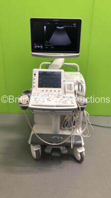 Aloka Prosound F75 Flat Screen Ultrasound Scanner *S/N 20266120* **Mfd 2012* with 4 x Transducers / Probes (UST-9130, UST-5411, UST-5417 and UST-9115-5) and Sony UP-D897 Digital Graphic Printer (Powers Up)