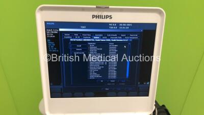 Philips Diamond Select CX50 Flat Screen Portable Ultrasound Scanner Ref 453561346538 *S/N USD0800793* **Mfd 12/2008** Version 3.1.2 with 2 x Transducers/Probes (1 x S5-1 and 1 x D2cwc Pencil Probe) on Philips CX50 Cart A (Powers Up - with Carry Case) - 7