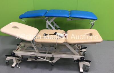 1 x Nomeq Electric Patient Examination Couch with Controller and 1 x Medi-Plinth Electric 3-Way Patient Examination Couch with Controller (1 x No Power and 1 x Unable To Test Due to No Power Supply)